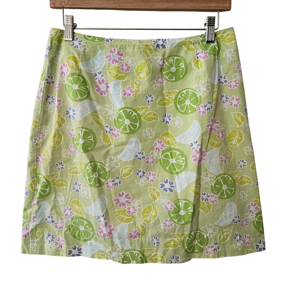 Vintage Lilly Pulitzer Guava Green Lime Twist Mini Skirt Sz 8 Cotton Colorful
